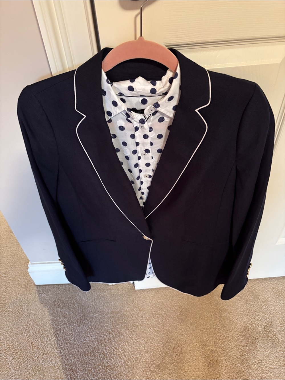 Talbots Navy Blazer with White Piping